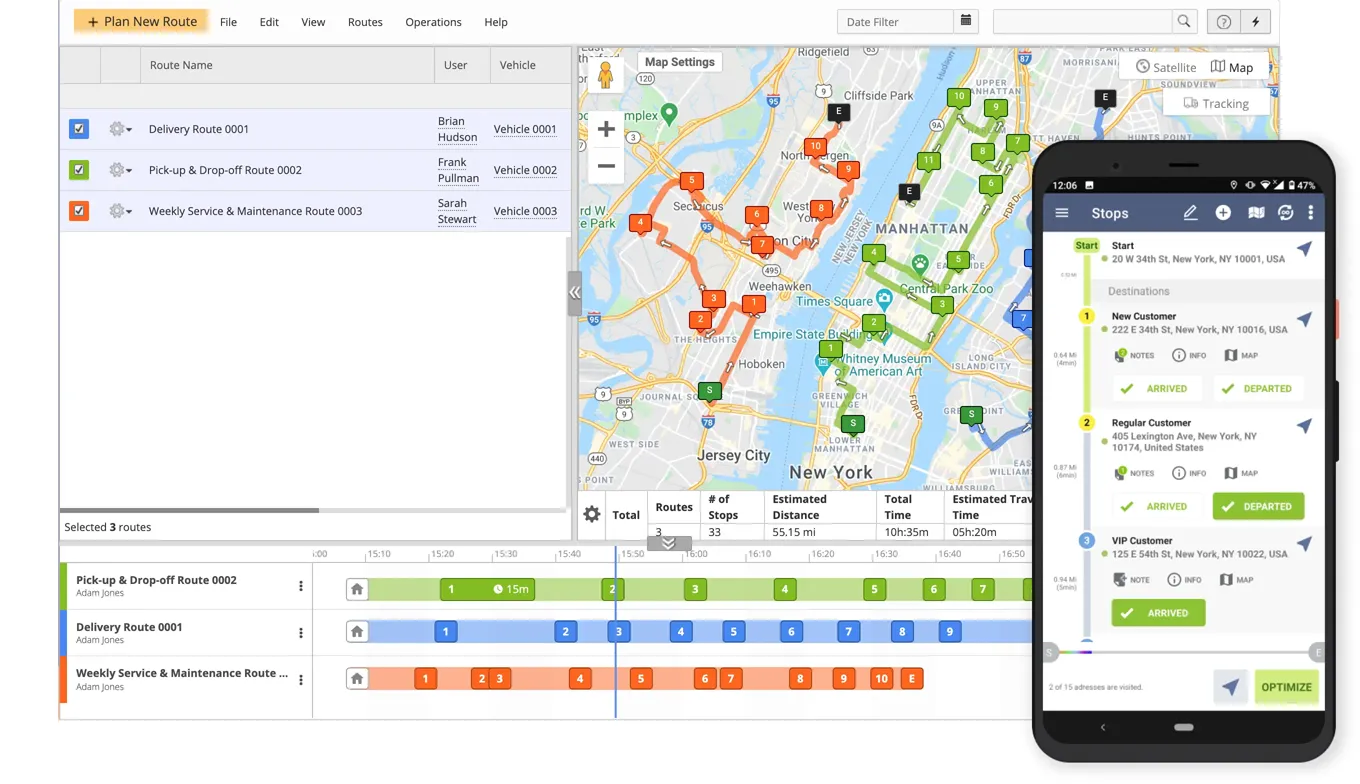 All optimized routes can be seen in one go with Optour